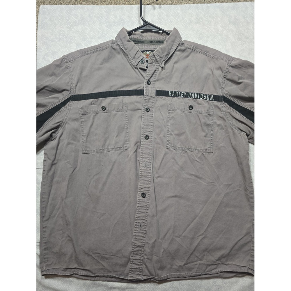 Harley Davidson Motorcycles Short Sleeve Shirt Mens XL Gray Flame Skull Design